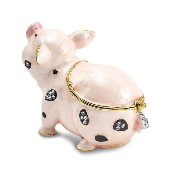 Pewter Bejeweled Crystals Enameled PETUNIA Spotted Pig Trinket Box - Picture 3 of 8